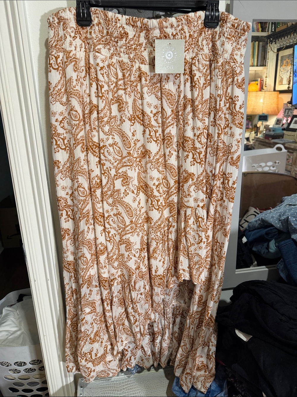 Asymmetrical Paisley Maxi Skirt in Cream and Brown